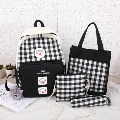 

Schoolbag female ins Korean version of high school students double shoulder bag ancient feeling girl hundred plaid campus backpack