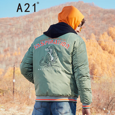 

A21 2018 autumn&winter new mens loose short baseball thin down jacket back printing mens down jacket short paragraph 4841153002 light gray green 17588AL