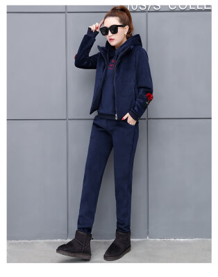 

Womens autumnwinter 2018 new fashionable golden corduroy Korean version with a three - piece wool thickening suit