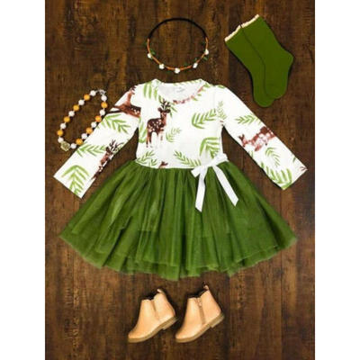 

US Stock Infant Kid Baby Girl Christmas Elk Dress Princess Party Lace Tutu Dress
