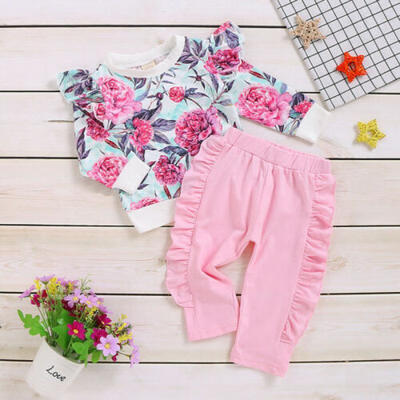 

3Pcs Toddler Kids Baby Girls Ruffled T-shirt TopsLong Pants Outfits Clothes Set