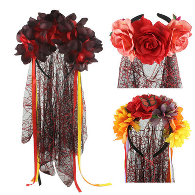 

Adult Womens Mexican Day Of The Dead Halloween Fancy Dress Mask & Veil Accessory