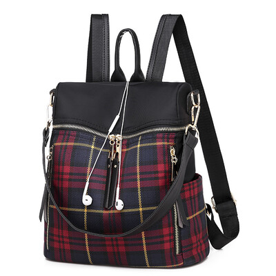 

Waterproof Oxford cloth shoulder bag handbag travel wild canvas plaid backpack dual-use bag female