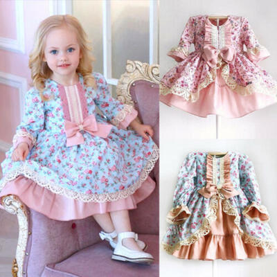 

USA Retro Kids Baby Girl Dress Xmas Thanksgiving Lace Flower Party Pageant Dress