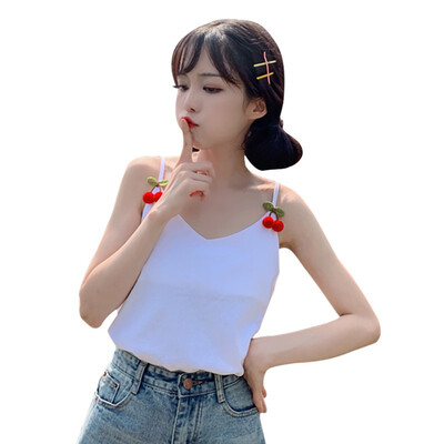 

Womens Casual Camisole Sleeveless Vest Cherry Shoulder Strap Tank Top