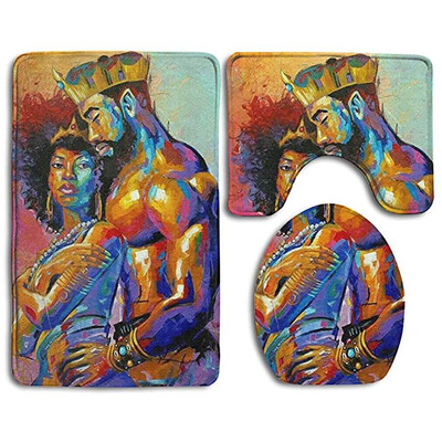

〖Follure〗African Lovers Couple Comfort Flannel Skidproof Toilet Seat Cover Bath Mat
