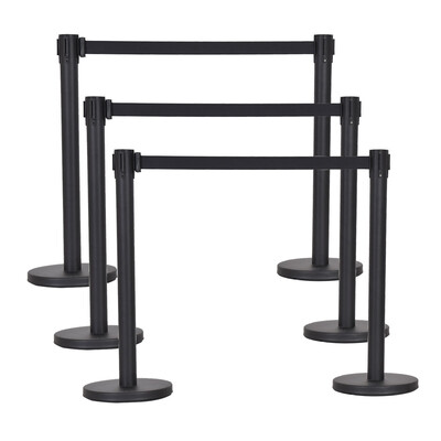 

6 pcs Retractable Black Stanchion Posts Queue Pole