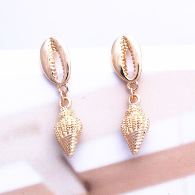 

EK646 Bohemian Sea Shell Drop Earrings For Women Metal Starfish Conch Shell Cowrie Statement Earrings 2019 Summer Beach Jewelry