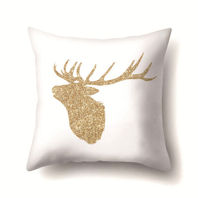 

18x18" Gold Christmas Elk Pillowcases Cushion Cover Car Sofa Bedding Home Decor