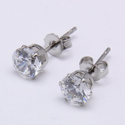 

Cubic Zirconia Ear Studs with 304 Stainless Steel Base Flat Round Stainless Steel Color 10mm Pin 07mm