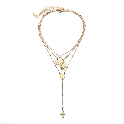

Brand Coins Cross Long Necklaces Chain Choker layers Jesus Virgin Mary Pendants Necklaces for women Alloy Pattern Mujer Bijoux