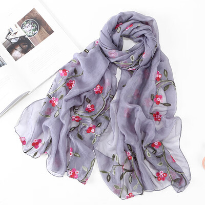 

2018 new ten miles peach chiffon flower embroidered silk scarf female travel photo sunscreen beach shawl wholesale