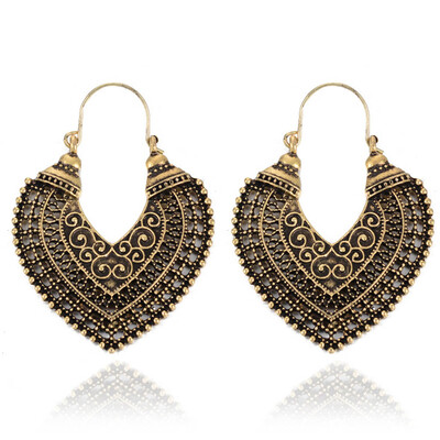 

Hot Ethnic Jewelry Carving Hollow Gypsy Heart Earrings For Women