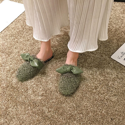 

Hair sandals for women wearing autumn Korean version butterfly-knot flat-soled half-slippers with wrapped heads