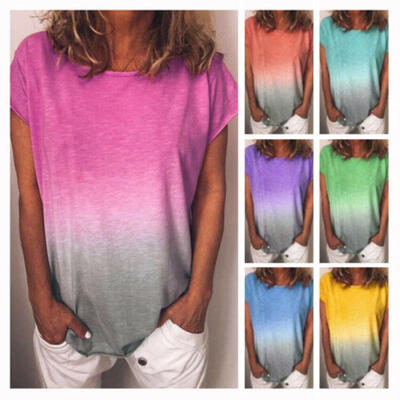 

Women Casual Loose Blouse Tops Rainbow Short Sleeve T Shirt Tops Blouse Lot