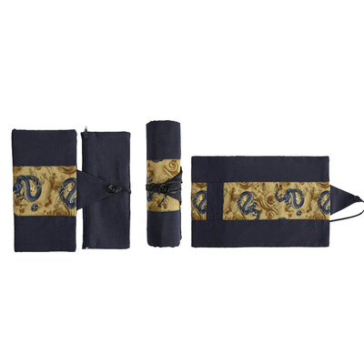 

Chinese Wind Retro Canvas Pencil Case Roll Stationery Bag P Encil Pen Case