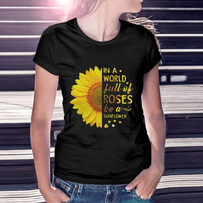 

Nomeni Women Short Sleeve Sunflower Letters Printed Casual T-Shirts T-shirt Tee Tops