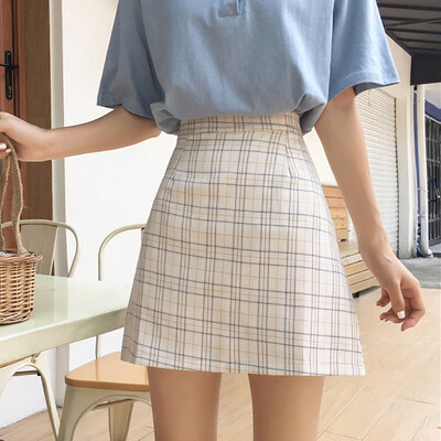 

Women Summer Vintage High Waist A-Line Wild Plaid Print Skirt Casual Maxi Dress