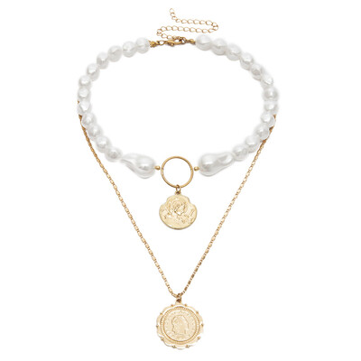 

Multi Layered Choker Necklace Women Baroque Pearl Chain Virgin Mary Coin Pendants Fashion Hippie Luxury Jewelry Female Gift