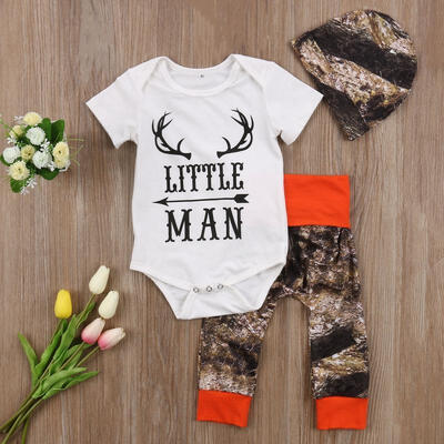 

3Pcs Newborn Toddler Baby Boys Tops Romper Camouflage Long Pants Deer Outfit Clothes