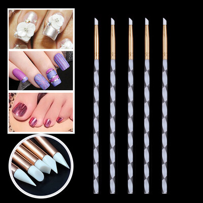 

〖Follure〗5 Pcs Pencil Spiral Nail Art Brush Nail Silicone Brushes With Acrylic Strap