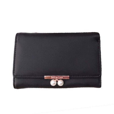 

Women Solid Color Faux Pearl Trifold Wallet Faux Leather Purse Card Cash Holder