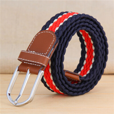 

New elastic force weaving Unisex belt fashion stripe canvas Alloy pin buckle Men belt casual simple Men&Women cowboy belt