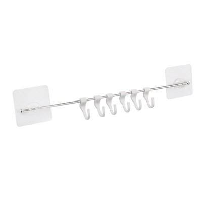 

6 Hooks Kitchen Utensil Tool Wall Mounted Adhesive Holder Storage Shelf Rack