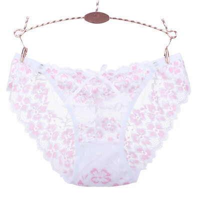 

Sexy Ladies Panties Mesh Perspective Lace Embroidery Bow Low Waist Solid Color Hip Briefs Underwear Women ropa interior femenina