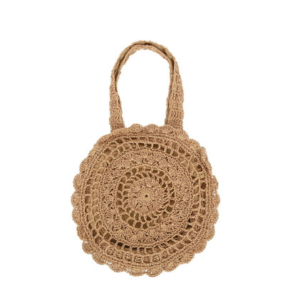 

2019 Large Capacity Women Straw Shoulder Bags Solid Summer Beach Bags Hollow Out Handmade Circular Woven Reusable Shopping Bags