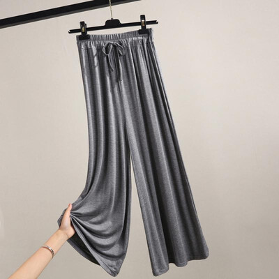 

Fashion Women Autumn Modal Wide Leg Pants Solid Color Drawstring Straight Elastic High Waist Loose Trousers