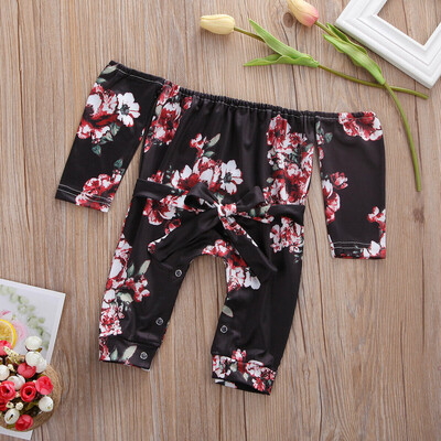 

Infant Baby Girl Floral Long Sleeve Romper Jumpsuit Belt Autumn Clothes 2PCS