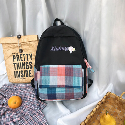 

Old school womens ins Korean high school high-capacity check double-shoulder bag daily college students backpack