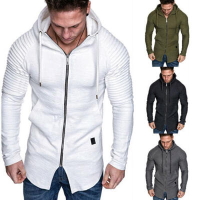 

US Mens Slim Fit Long Sleeve Shirts Hooded Muscle Tops Hoodie Casual Coat Jacket