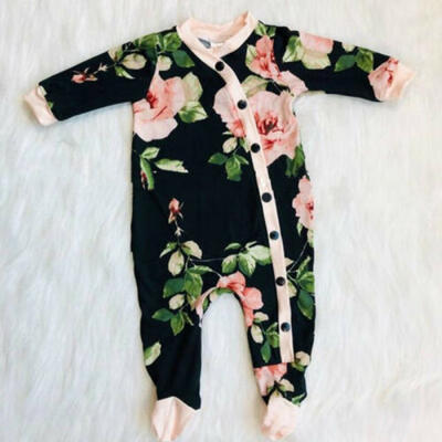

Newborn Baby Girl Clothes Floral Button Long Sleeve Romper Jumpsuit Outfit 0-18M