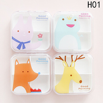 

Pill Box Dispenser Case Creative Cartoon Animal Pattern Cute 4 Compartment Pill Storage Case