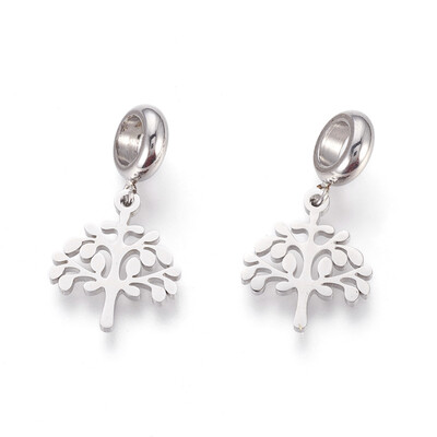 

304 Stainless Steel European Dangle Beads Large Hole Pendants Tree Stainless Steel Color 27mm
