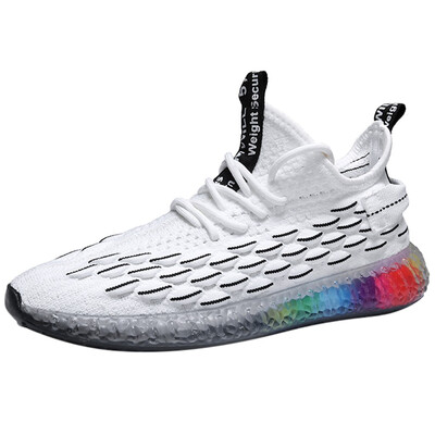 

New Man Casual Sneakers Mens Vulcanize Shoes Fashion Rainbow Jelly Soles Men Sneakers Outdoor Fly Knit Breathable Men Shoes