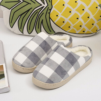 

Outdoor Cotton Slippers Women Non-slip Warm Thick Bottom Couple Male Cute Students Indoor&Outdoor Winter Plaid