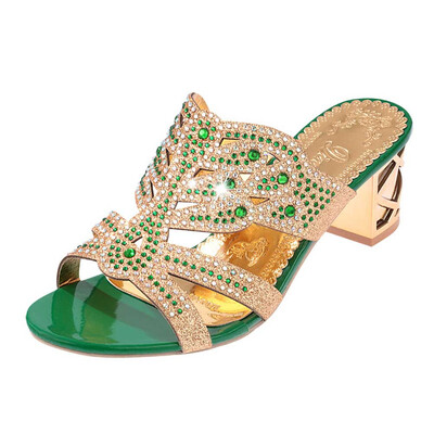 

Rose Women Rhinestone Slippers For Women Fashion Open Toe Shoes Bohemia Heels