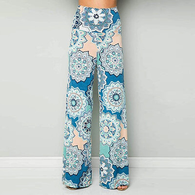 

Womens Daily Casual Loose Printed Stretchy Wide Leg Lounge Long Pants