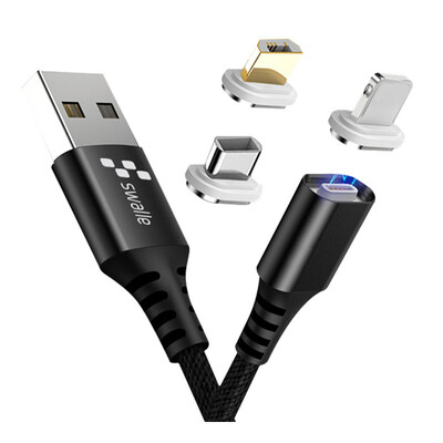 

Swalle 2A 3A Micro usb Type C Apple 3-in-1 data cable magnetic head braid PVC line