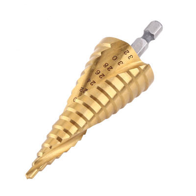 

Greensen 1pc High Speed Steel Titanium Coated Step Drill Bit Spiral Flute Hex Shank Power Tools 4-32mm