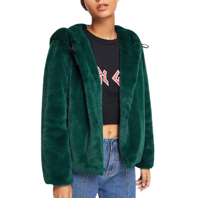 

Women Autumn Winter Warm Temperament Loose Hooded Plush Fur Solid Color Long Sleeve Jacket Versatile Coat