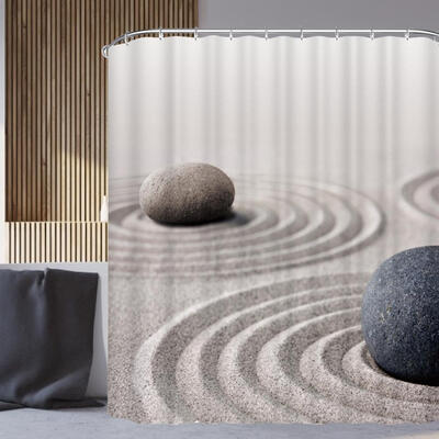 

Greensen Polyester Beach Stone Painting Shower Bath Curtain Waterproof Bathroom Curtain