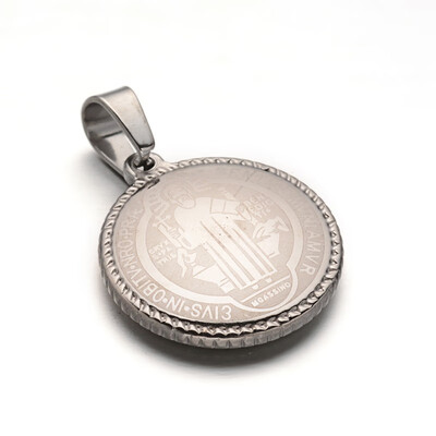 

Flat Round with San Benito 304 Stainless Steel Pendants Stainless Steel Color 22x19x35mm Hole 6x45mm