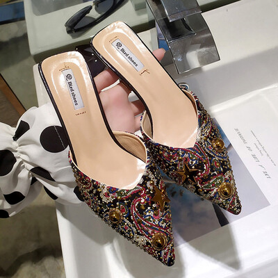 

Flower cloth water drill high heel shoes in early spring&summer