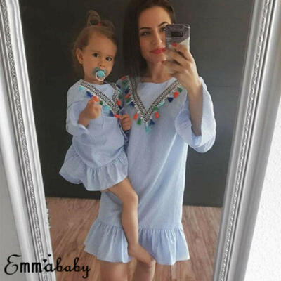 

Family Dress Mother&Daughter Matching Womens Girls Plaid Long Sleeve Dresses
