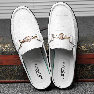 

Peas shoes mens half drag leather society summer 2019 new hollow England large size small code half support lazy shoes