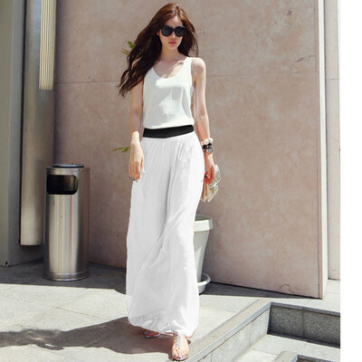 

Roseonmyhand Women Casual Solid Stretch High Waist Skirt Plain Flared Pleated Long Skirt
